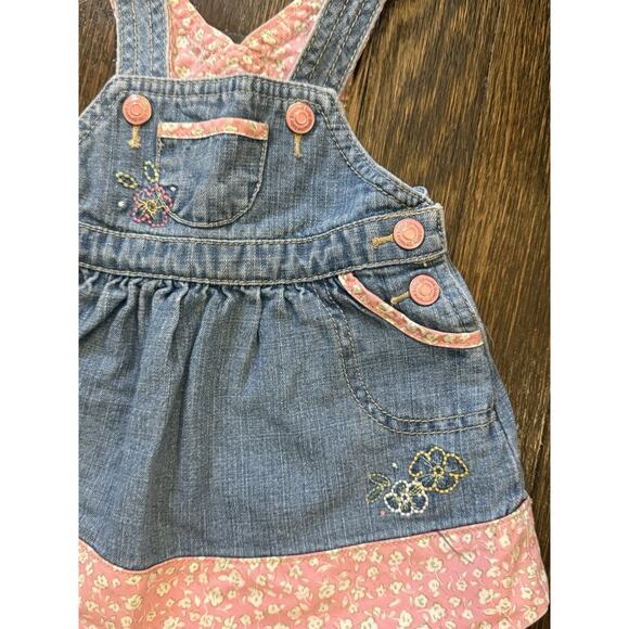 Vintage Oshkosh Denim overall Dress with Ditsy Pink Floral Genuine Baby 90s - Picture 5 of 8